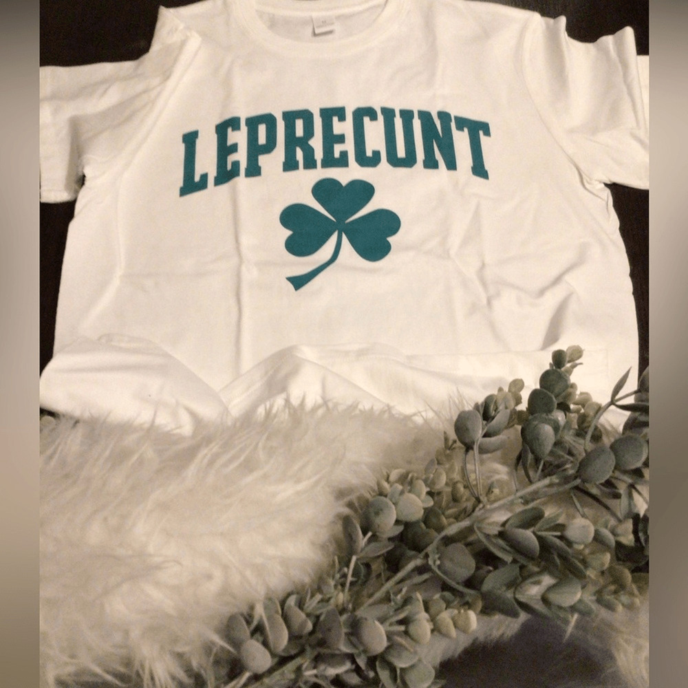 NEW! White T-Shirt with Green Shamrock Print